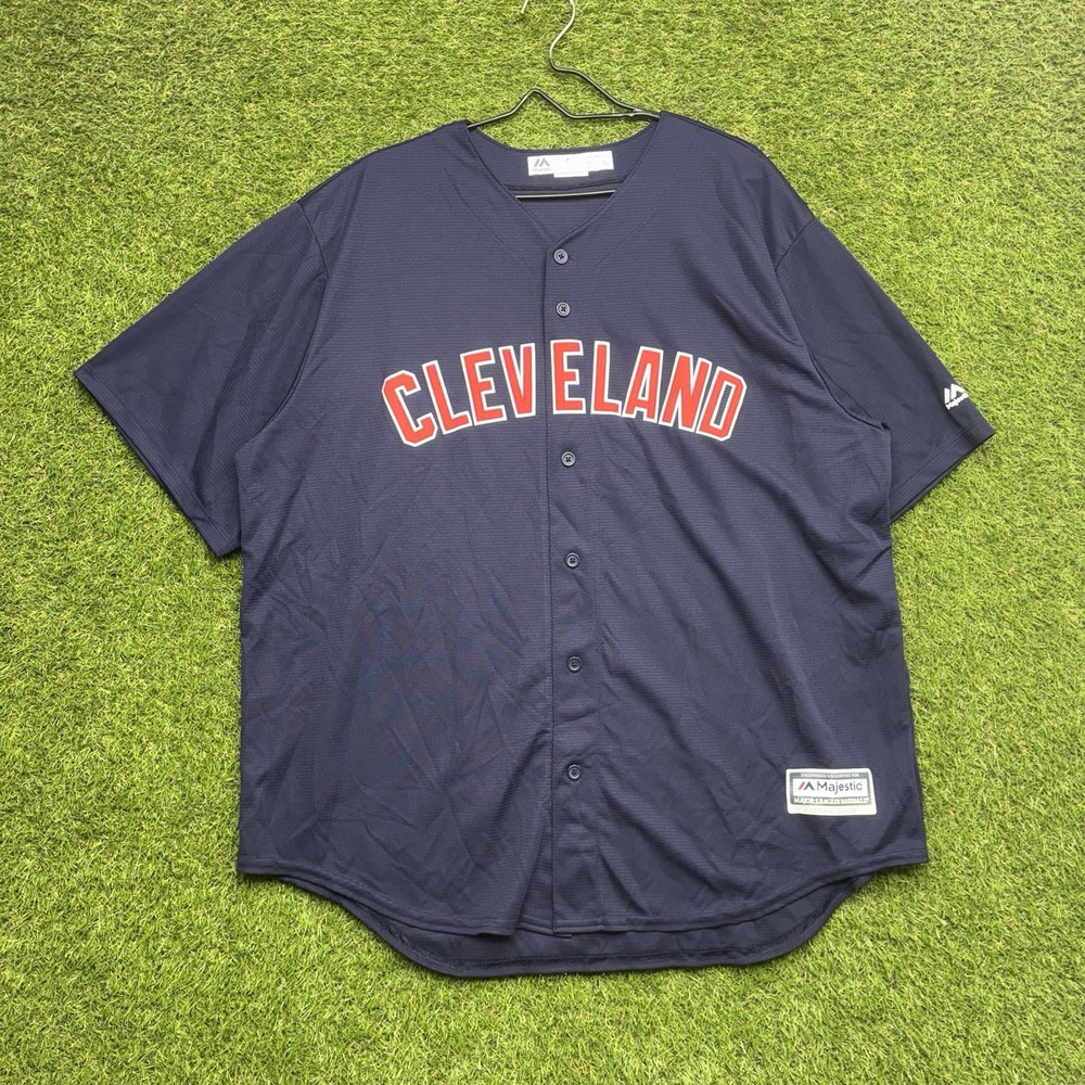 Cleveland Indians Baseball Jersey Mens 2XL XXL Blue Majestic Coolbase Guardians